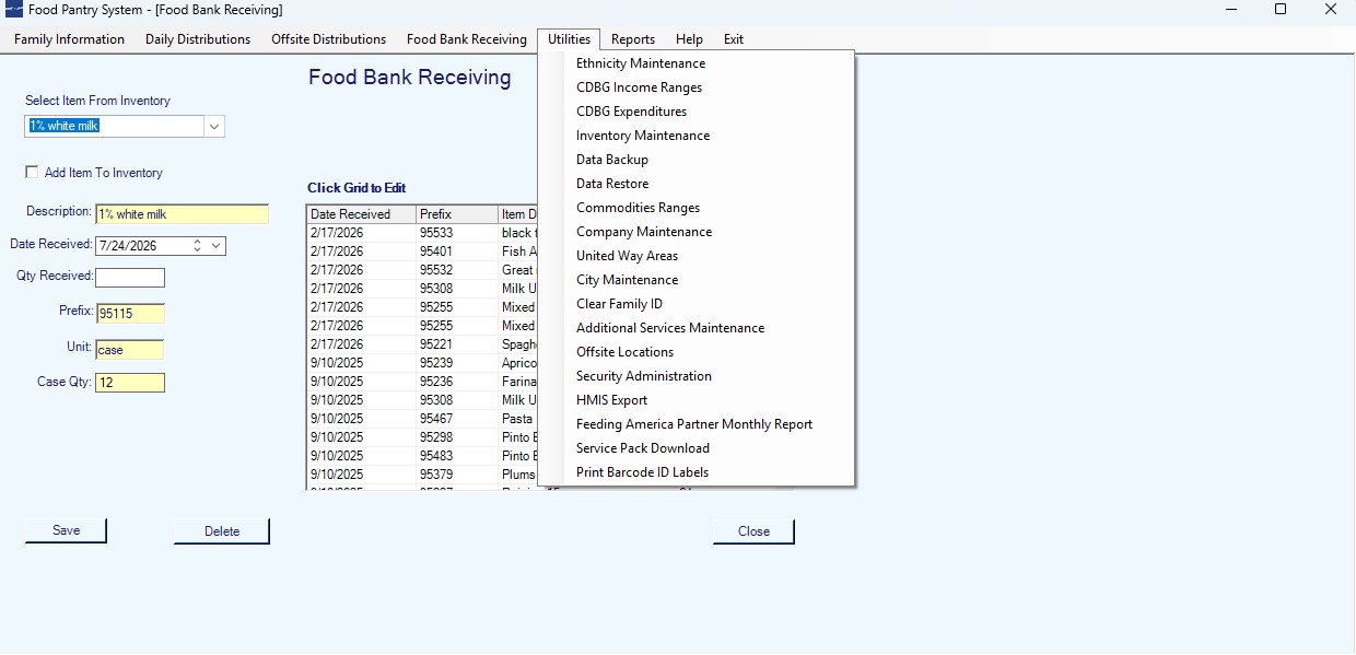 Utilities menu and maintenance tools