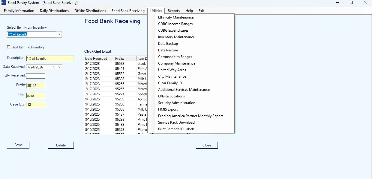 Utilities menu and maintenance tools